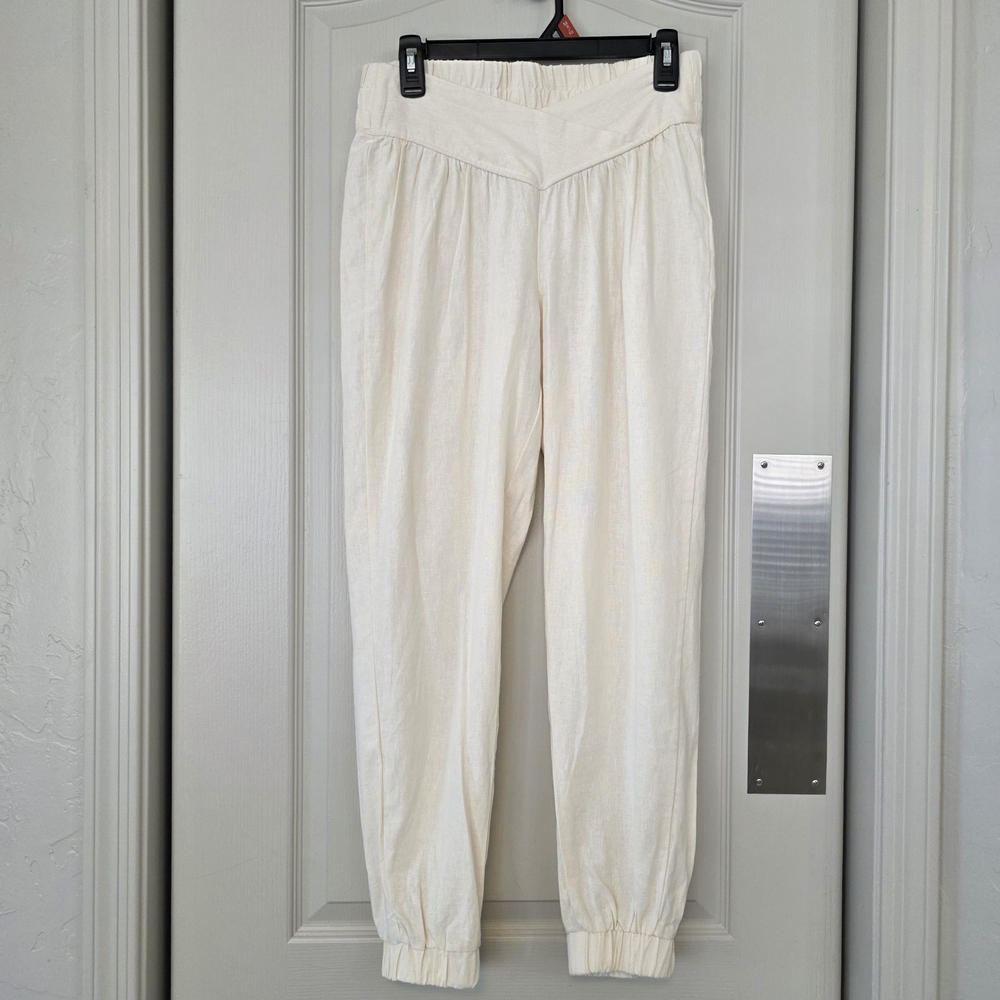 Linen Blend Elastic Waist Jogger Pants